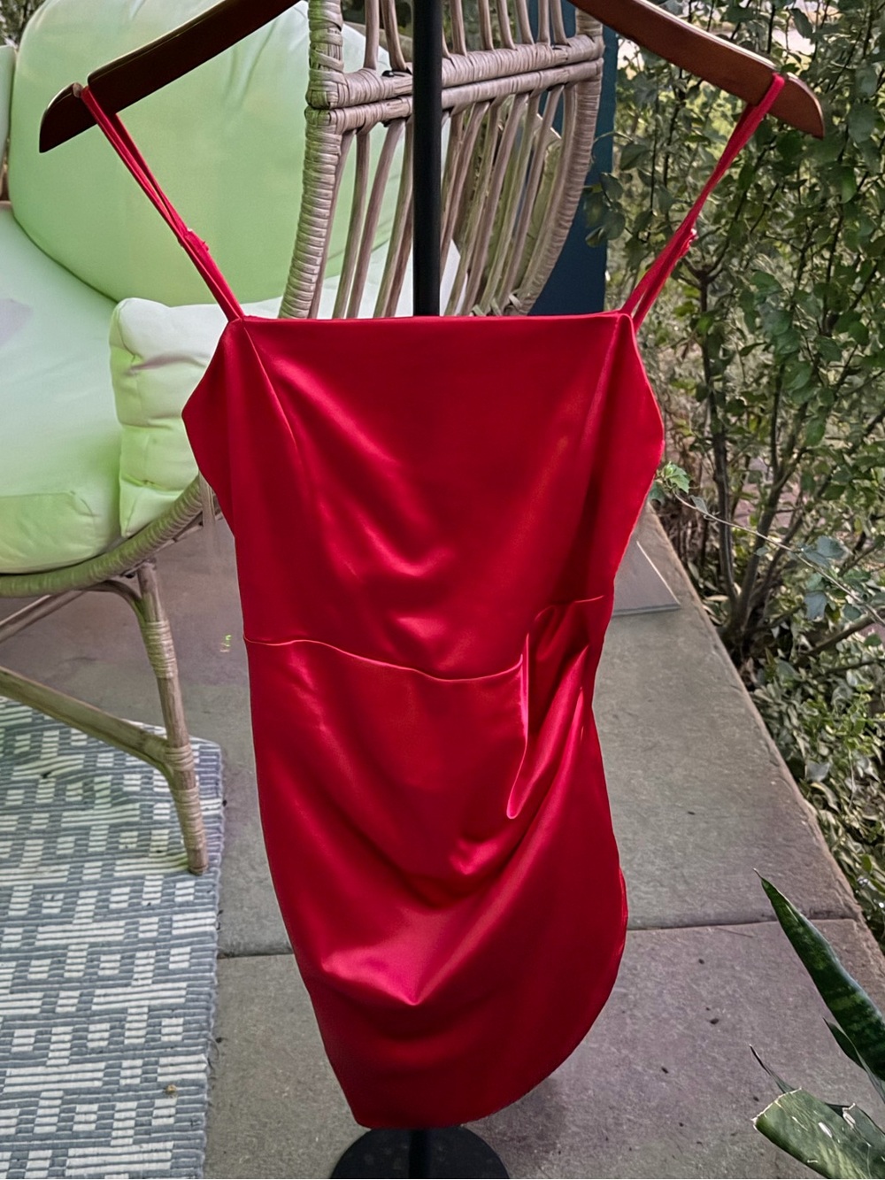 Made in U.S.A Honey and Rosie Red Satin Mini Slip Dress